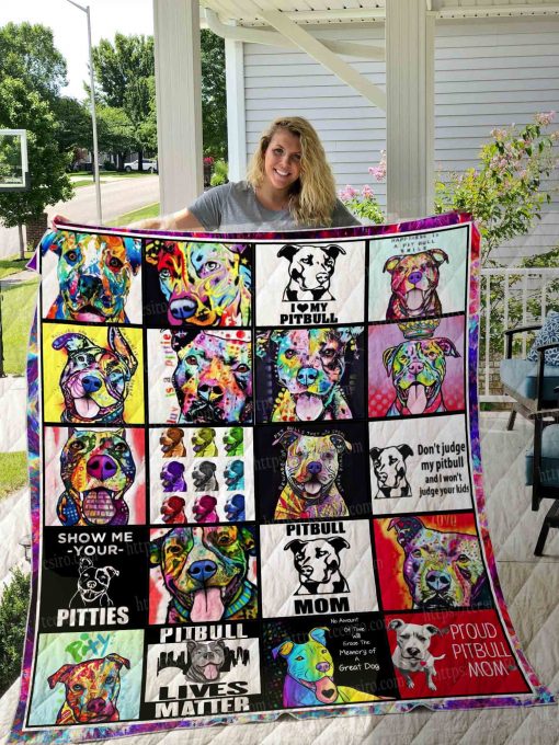 Colorful Pitbull Quilt Blanket 04