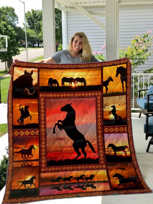 Horse Sunset Quilt Blanket 02