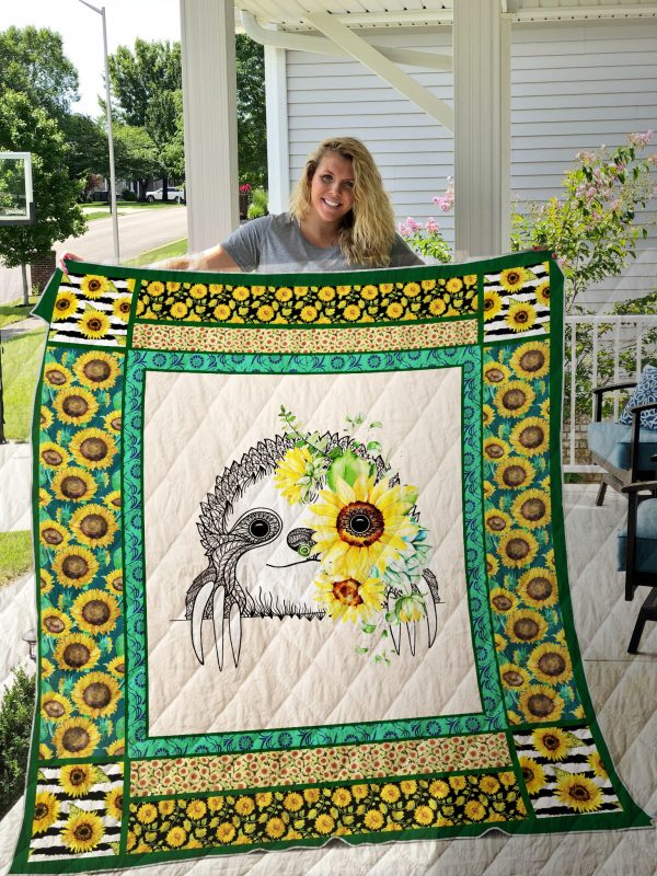 Sloth Sunflower Quilt Blanket 01