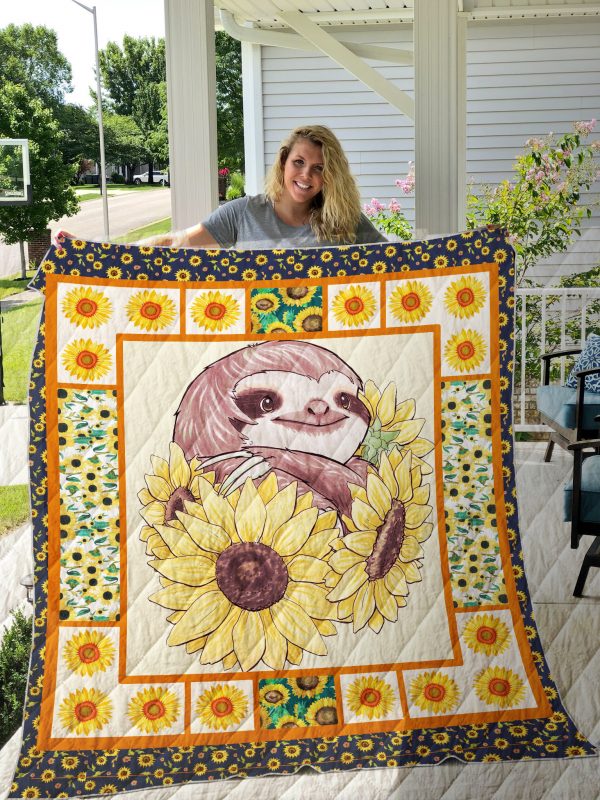 Sloth Sunflower Quilt Blanket 02