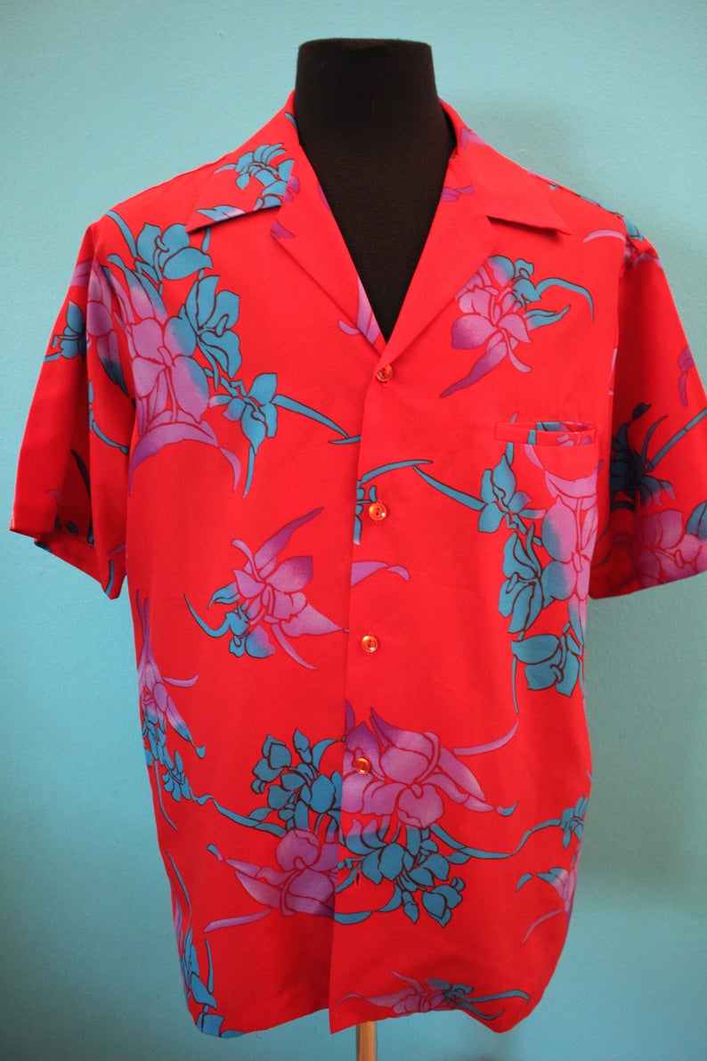 80s Red Poly Hilo Hattie Hawaiian Shirt - Pick A Quilt