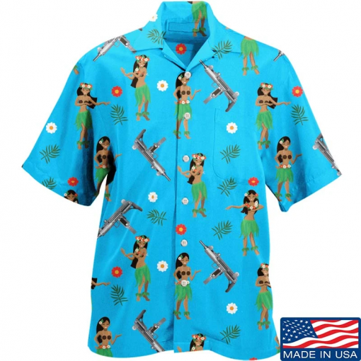 Aloha Hula Girl Uzi Gun Hawaiian Shirt
