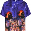 Camp Hawaiian Scary Halloween Party Costume Pumpkin Witch Shirt Royal Blue