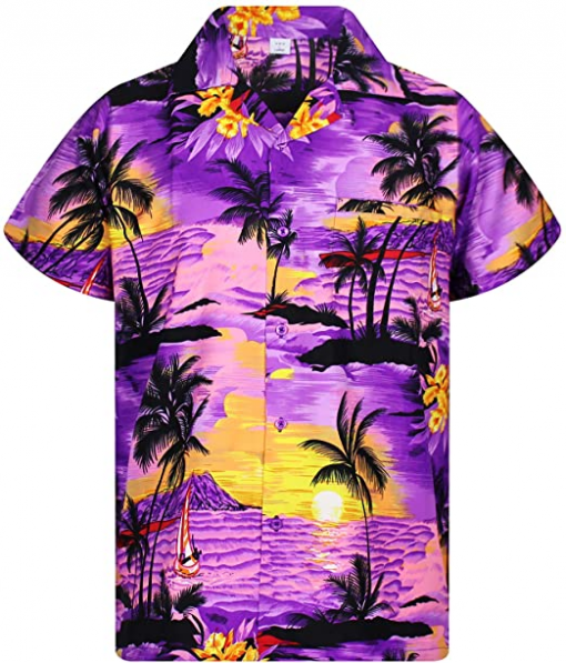 Funky Hawaiian Shirt Short Sleeve Surf Purple