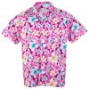 Hawaiian Shirt Aloha Cotton Vivid Plumeria Frangipani Beach Pink