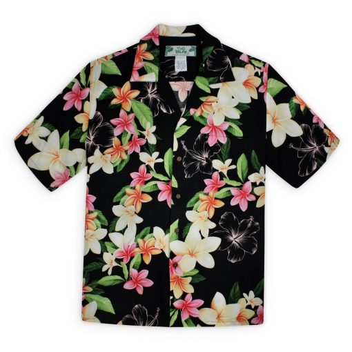 Hawaiian Shirt – Plumeria Celebration – Black - Pick A Quilt