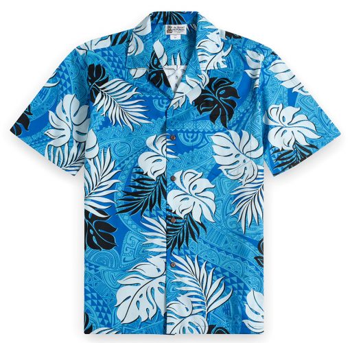 Hss144 Tapa Glyphs Blue Hawaiian Shirt