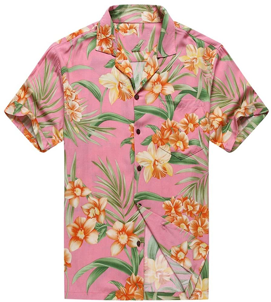 Made In Hawaii Men's Hawaiian Shirt Aloha Shirt Orange Floral With ...
