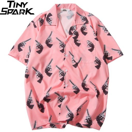 Men's Hawaiian Shirt Pistol Gun Print Harajuku Summer Beach Shirt