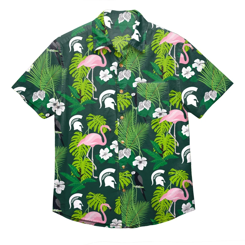 Michigan Sate Spartans Ncaa Flamingo Men's Hawaiian Shirt - Pick A Quilt