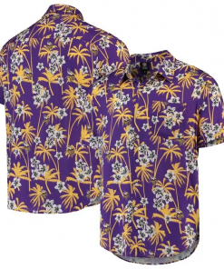 Minnesota Vikings Floral Woven Button Up Shirt - Purple