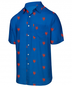 New York Mets Mini Print Logo Button Up Royal Hawaiian Shirt