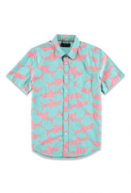 Pink Shark Illustration Pattern Hawaiian Shirt