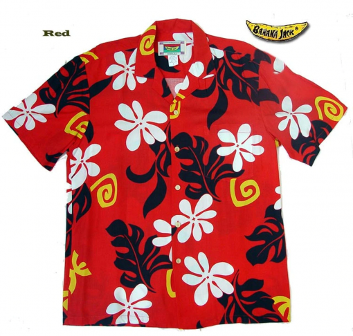 Red Tahiti Men's Hawaiian Flowers Shirt
