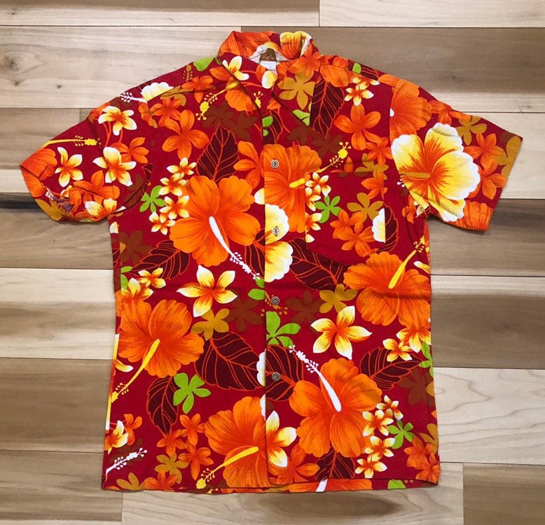 Royal 1960s Floral Orange Hawaiian Shirt - Pick A Quilt