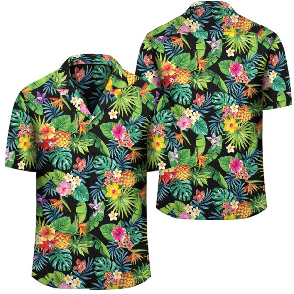 Tropical Pattern With Pineapples Palm Leaves And Flowers Hawaiian Shirt ...