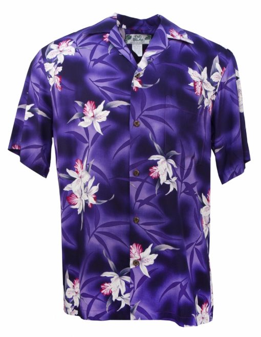 Two Palms Midnight Orchid Men's Hawaiian Aloha Shirt In Purple - Pick A ...