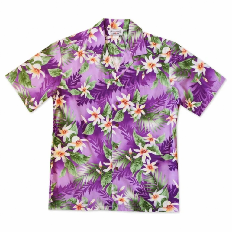 White Hibiscus Panel Purple Hawaiian Shirt - Pick A Quilt