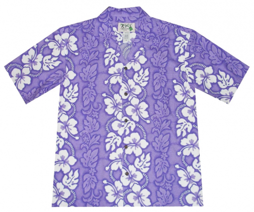 White Hibiscus Panel Purple Hawaiian Shirt